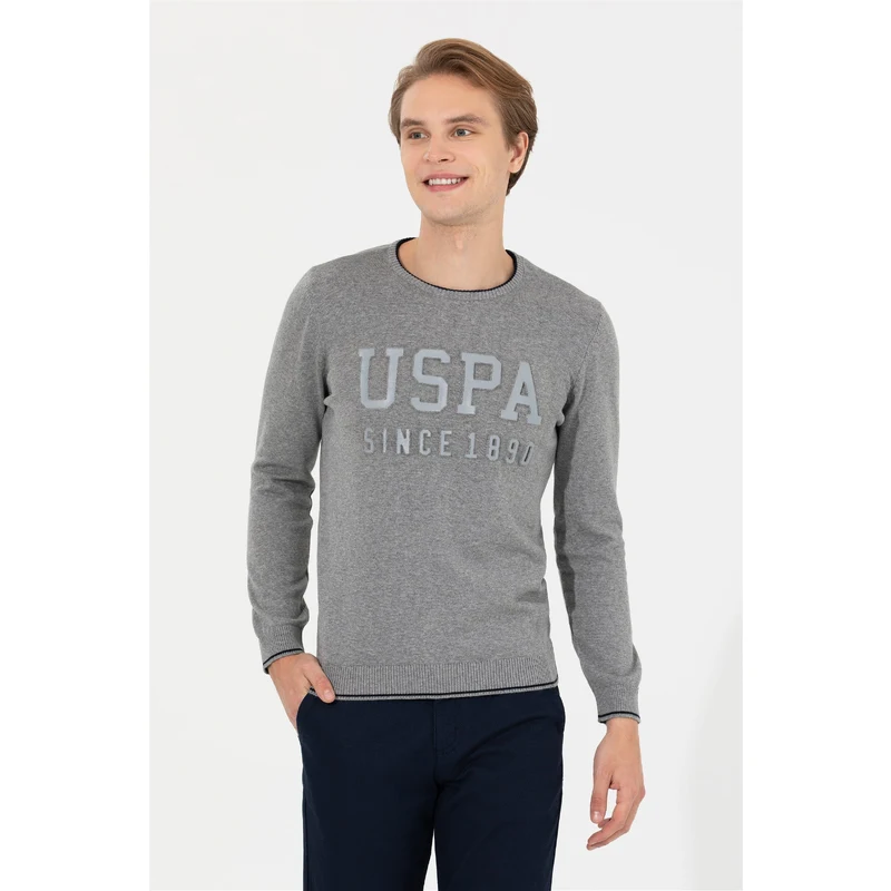 U.S. Polo Assn. Erkek Gri Melanj Bisiklet Yaka Triko Kazak RQ9001
