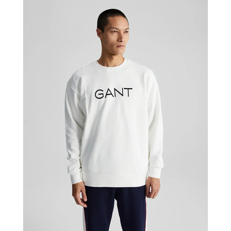 GANT Erkek Beyaz Regular Fit Bisiklet Yaka Logolu Sweatshirt