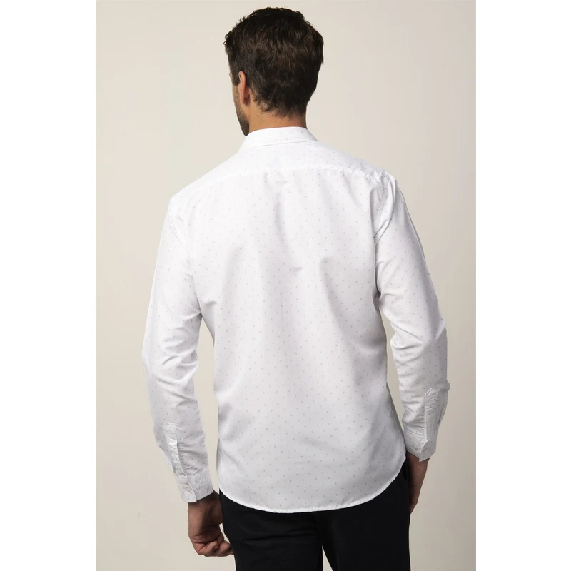 TUDORS Klasik Fit Kolay Ütü Baskılı Erkek Beyaz Gömlek RQ8763