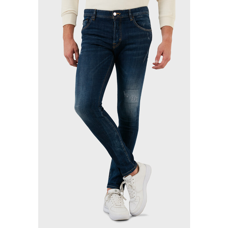 Exxe Pamuklu Yırtık Detaylı Normal Bel Skinny Fit Jeans Erkek Kot Pantolon 629dsk003 Mavi