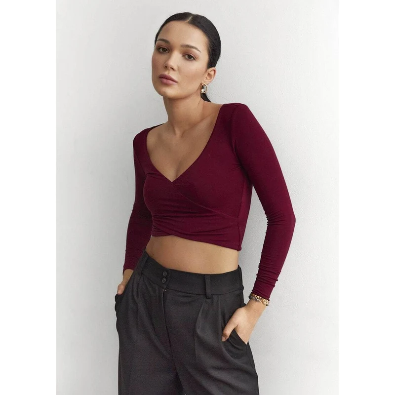 Saint Body Crossed Crop Top Maroon