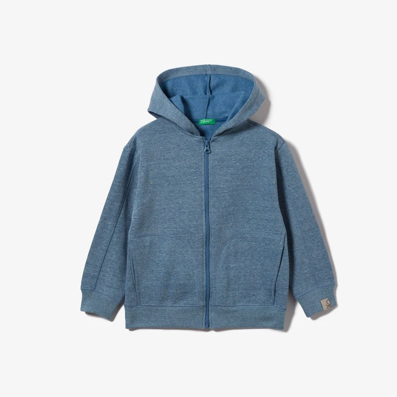 Benetton Fermuarlı Kapüşonlu Çocuk Mavi Sweatshirt