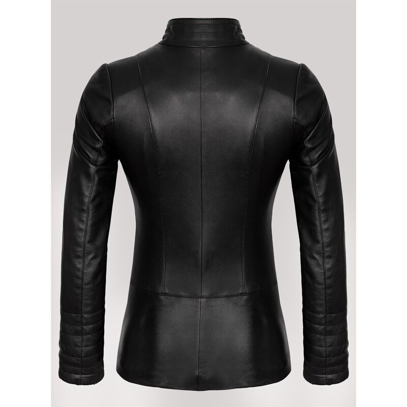 Derimont's Hakiki Deri Siyah Cep Detaylı İşlemeli Fermuarlı Kadın Deri Ceket