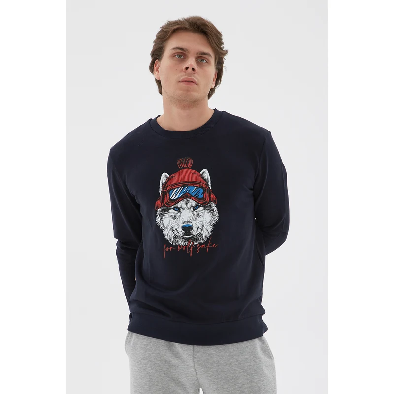 Fashion Friends Baskılı Pamuklu Bisiklet Yaka Erkek Sweat 22k0045e1 Lacivert Fashion Friends Baskılı Pamuklu Bisiklet Yaka Erkek Sweat 22k0045e1 Lacivert