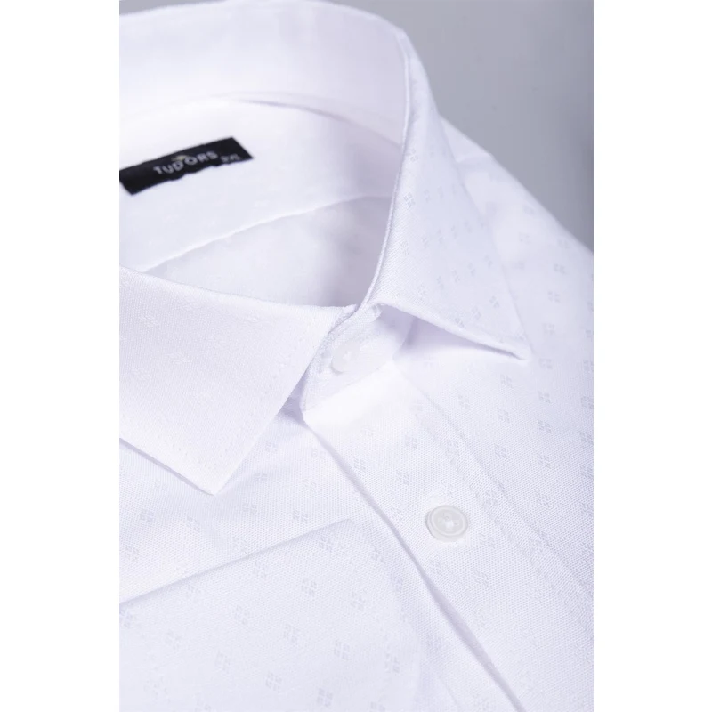 TUDORS Büyük Beden Oxford Doku Armürlü Kravatlık Erkek Beyaz Gömlek RQ10228