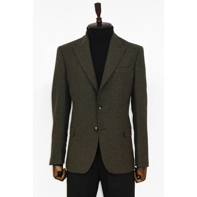 Wessi Houndstooth Wool Dark Green Men Blazer