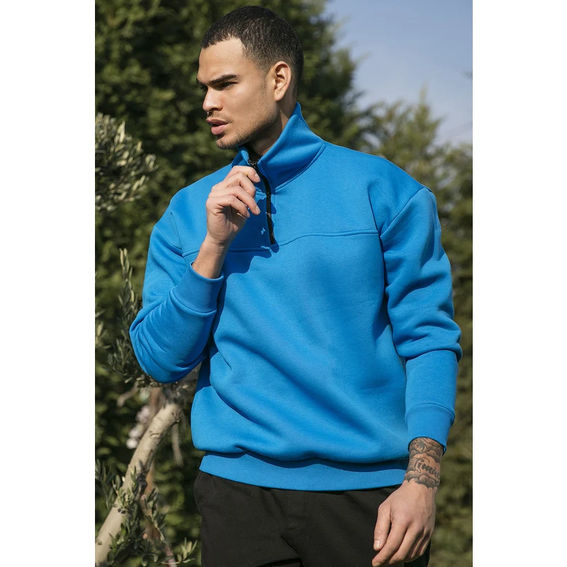 Buratti Regular Fit Pamuklu İçi Tüylü Yumuşak Şardonlu Kışlık Erkek Sweat 59053431 Deniz Mavi NY10361