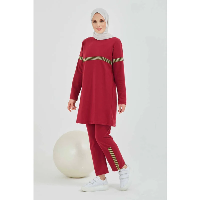 Burcu tesettur İkili Eşofman Takımı BTS0004 Bordo