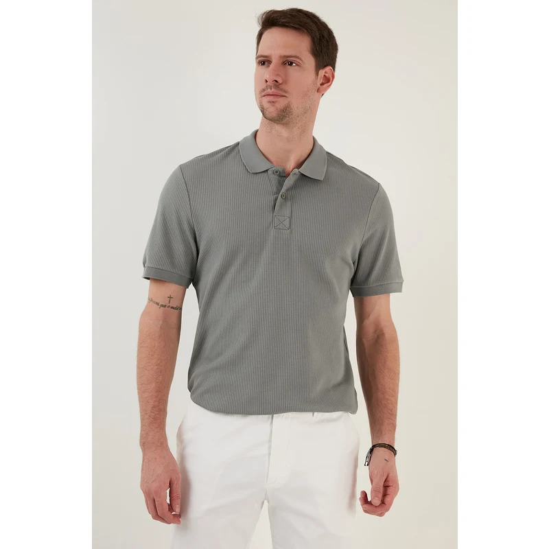 Buratti Pamuklu Slim Fit Düğmeli Erkek Polo T Shirt 5902281 Açık Haki