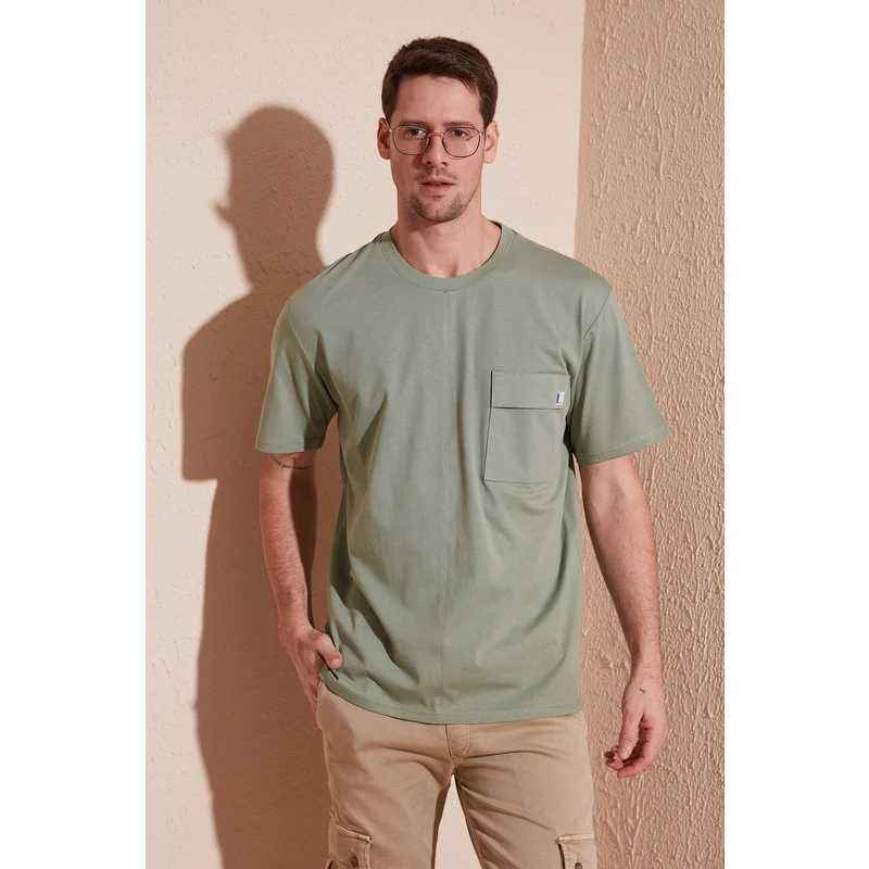 Buratti % 100 Pamuk Relaxed Fit Bisiklet Yaka Erkek T Shirt 5902605 Elma Yeşili