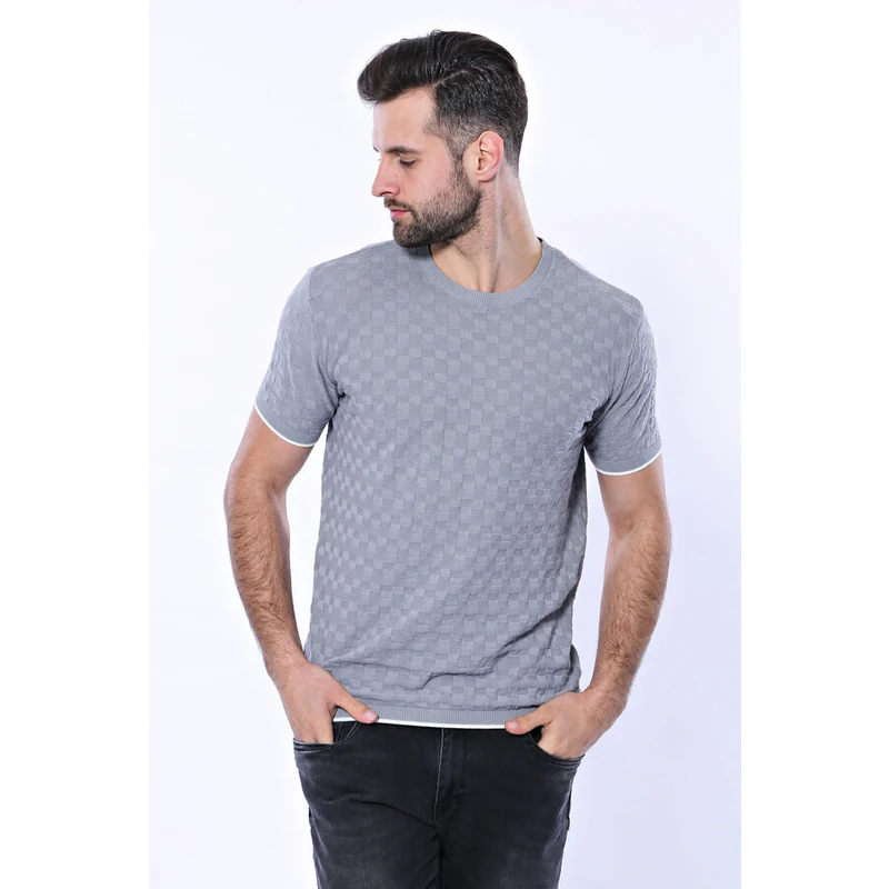 Wessi Grey Patterned Tricot Knitted T-Shirt