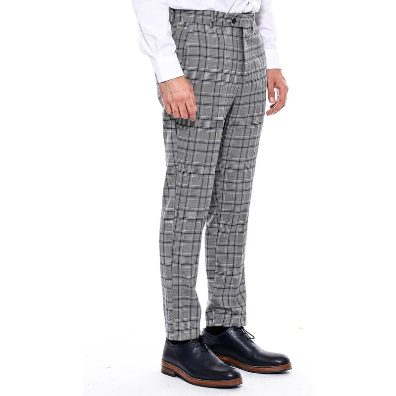 Wessi Grey Checked Slim Fit Pants