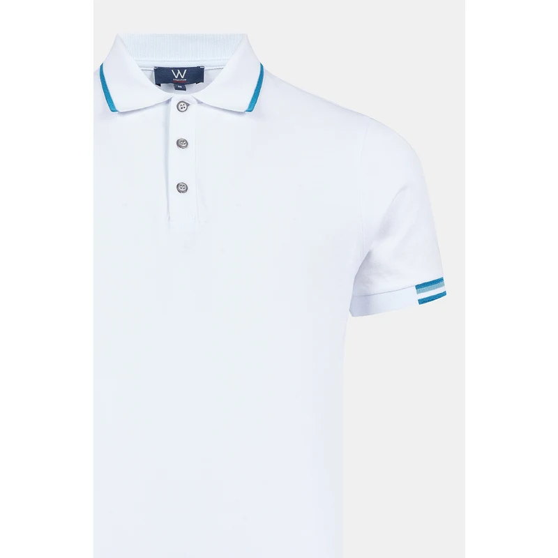 W COLLECTION Beyaz Polo Yaka Çizgili T-Shirt RQ7922