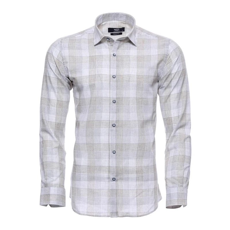 Wessi Slim Fit Checked Beige Shirt