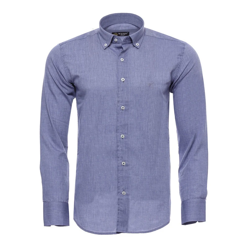 Blue Plain Linen Men's Shirt | Wessi