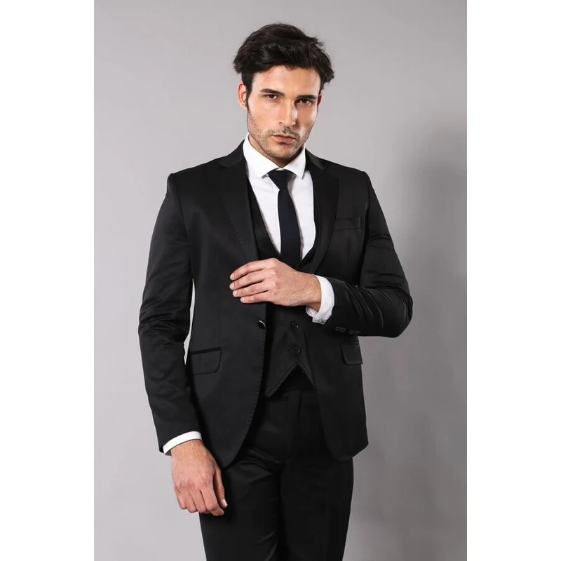 Wessi Patterned Shiny Black Men Suit