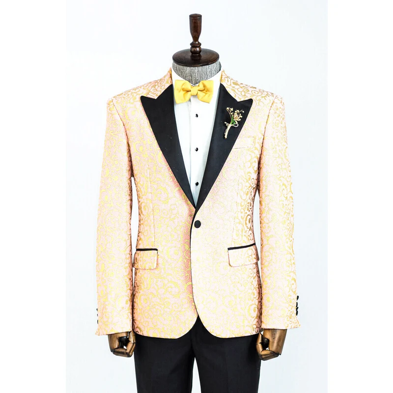 Wessi Gold Patterned Over Pink Sequin Groom Blazer Wessi Gold Patterned Over Pink Sequin Groom Blazer