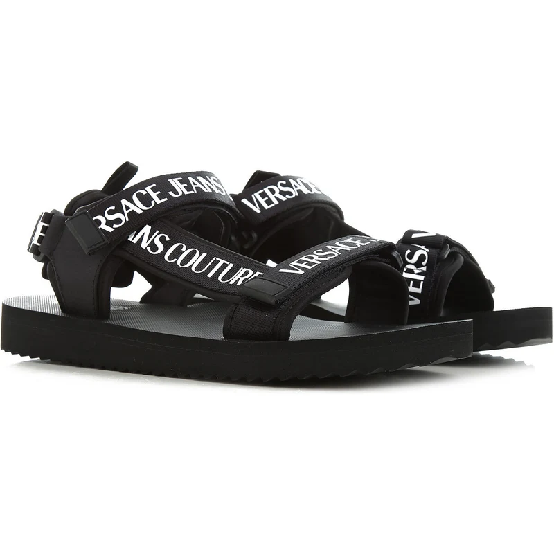 Versace Jeans Couture Erkekler İçin Sandaletler Deri Sandalet Ayakkabı İndirimli Satış Siyah Naylon 2023 10 10.5 8 9