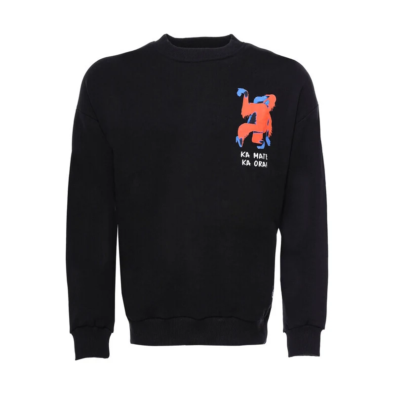 Wessi Printed Black Circle Neck Men's Sweatshirt