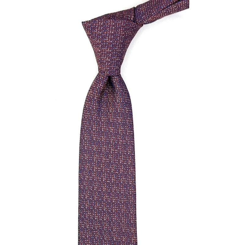 Kravatkolik Kahve - Mavi Nokta Desen Slim Kravat SK7708 Kravatkolik Kahve - Mavi Nokta Desen Slim Kravat SK7708