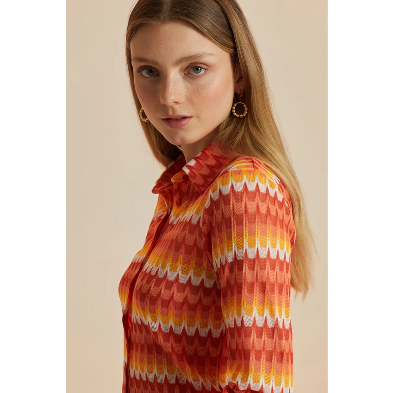 W COLLECTION Turuncu Desenli Bluz