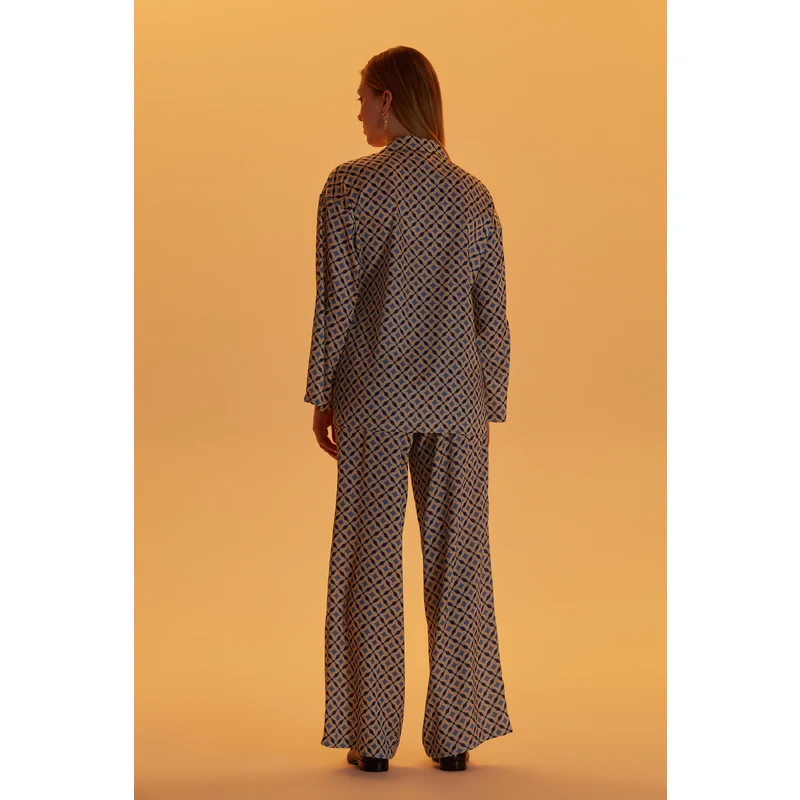 W COLLECTION Mavi Desenli Rahat Kesim Pantolon W COLLECTION Mavi Desenli Rahat Kesim Pantolon