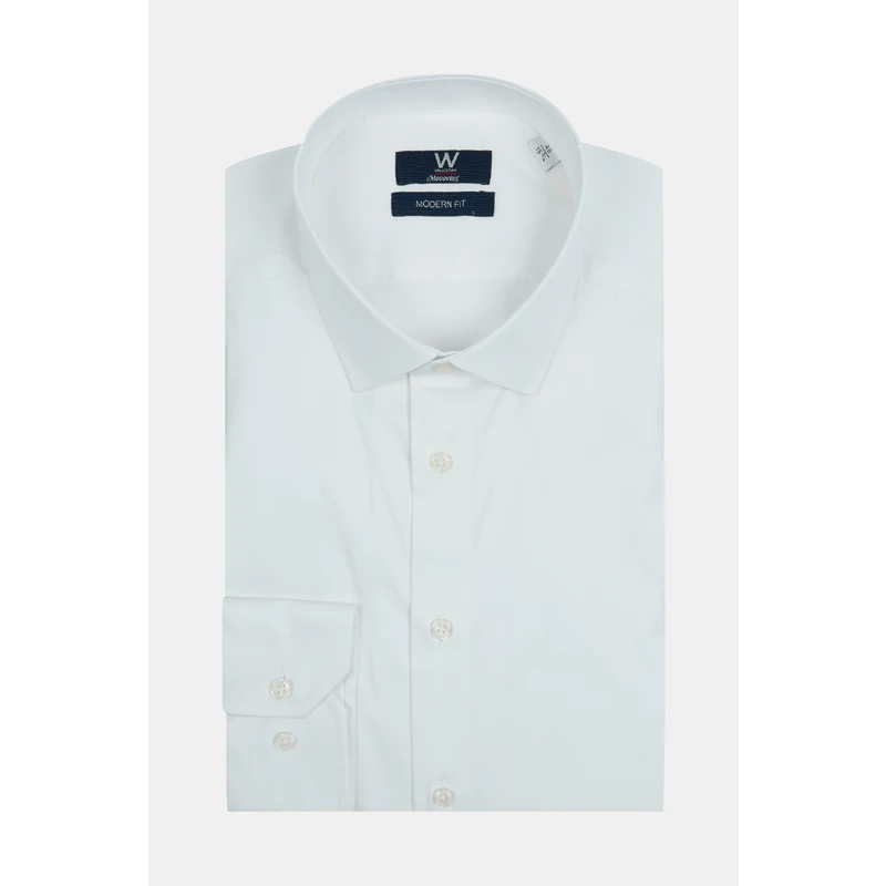 W COLLECTION Beyaz Moooving Klasik Gömlek