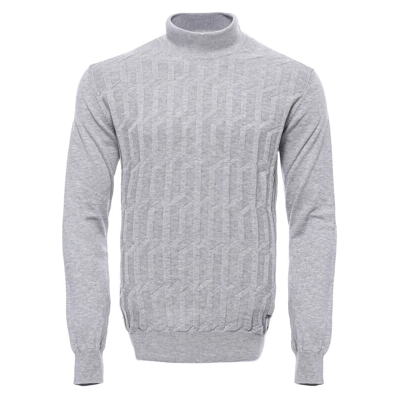 Wessi Grey Patterned Half Turtleneck Sweater
