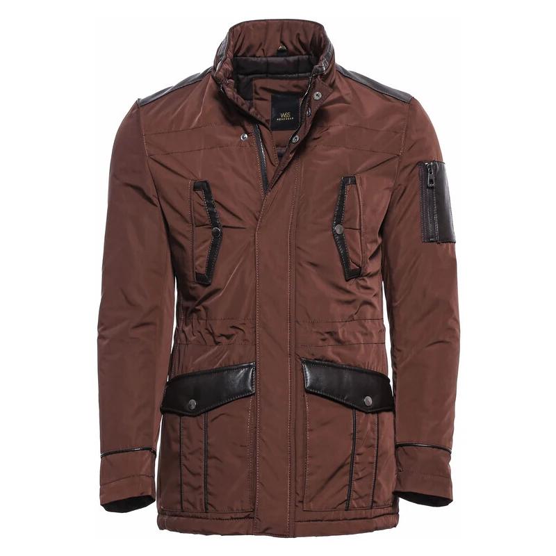 Wessi Leather Modeled Brown Slim Fit Quilted Jacket