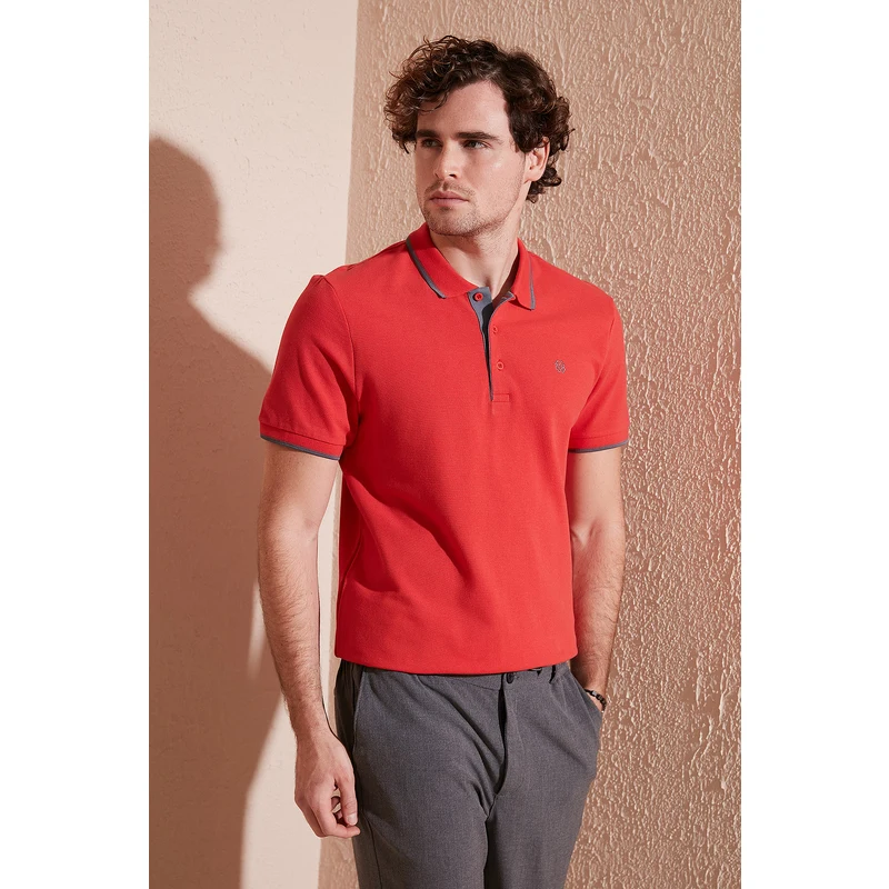 Buratti % 100 Pamuk Düğmeli Slim Fit Erkek Polo T Shirt 5902118 Kırmızı