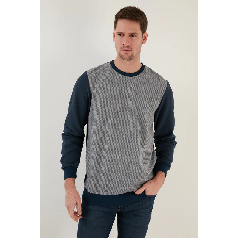 Buratti Pamuklu Regular Fit Bisiklet Yaka Erkek Sweat 5905041 İndigo