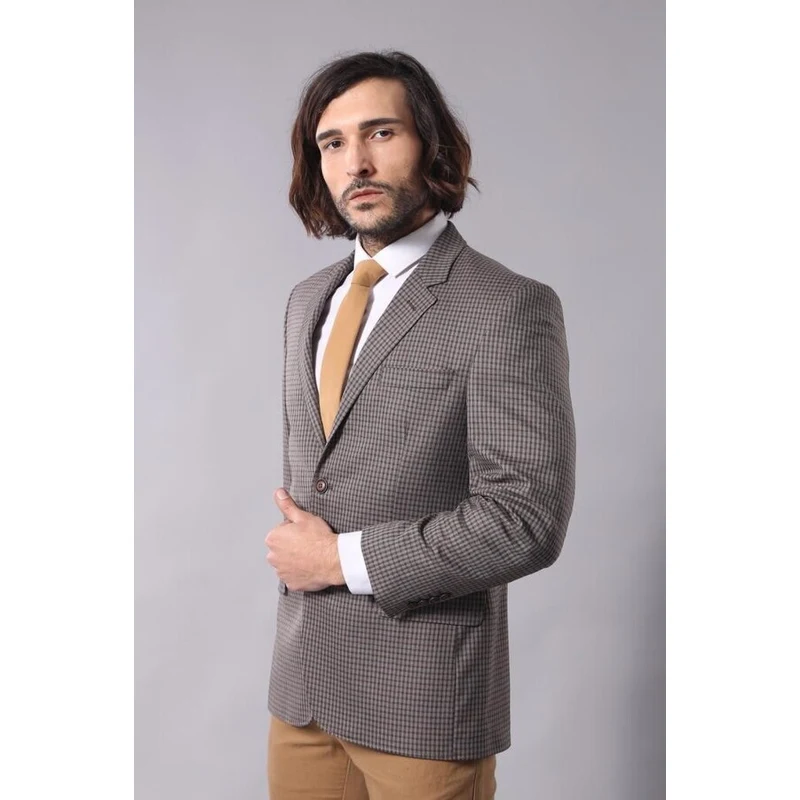 Wessi 4 Drop Patterned Brown Men Blazer