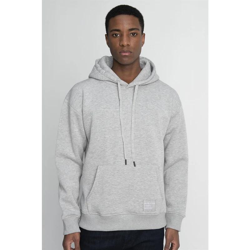 TUDORS Pamuk Kapüşonlu Basıc Unisex Gri Sweatshirt TUDORS Pamuk Kapüşonlu Basıc Unisex Gri Sweatshirt