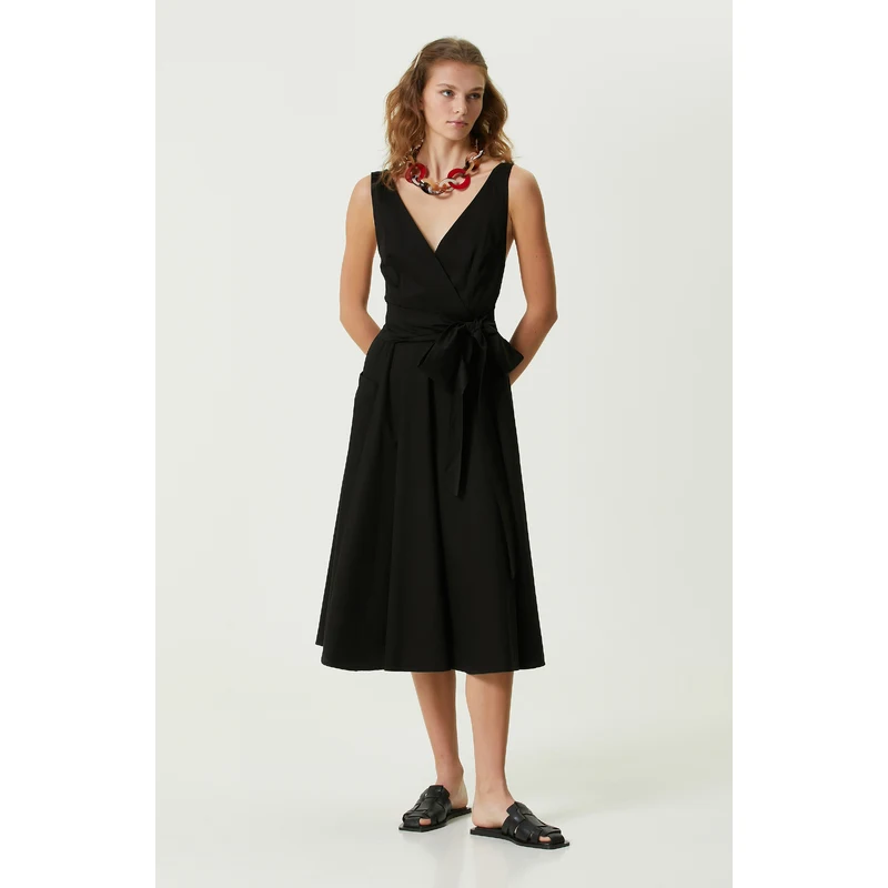 NetWork Siyah V Yaka Sırt Detaylı Elbise