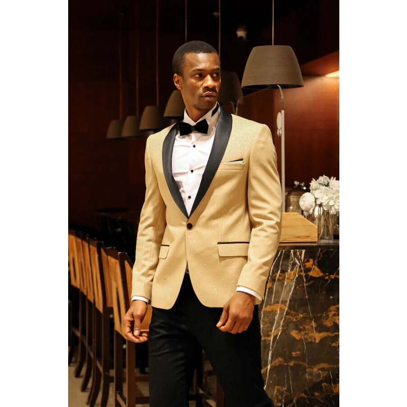 Wessi Yellow Shawl Lapel Sparkly Tuxedo Jacket