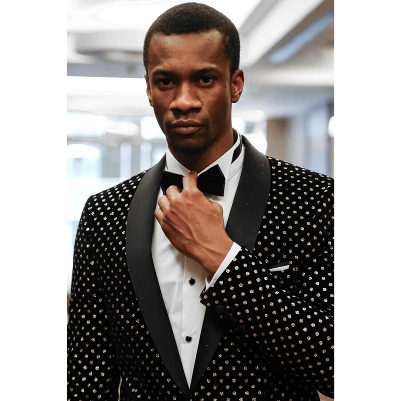 Wessi Dot Patterned Slim Fit Black Men Prom Blazer