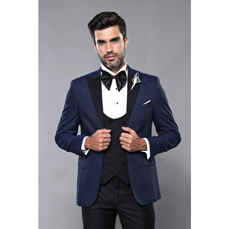 Patterned Jacket Navy Blue Tuxedo | Wessi