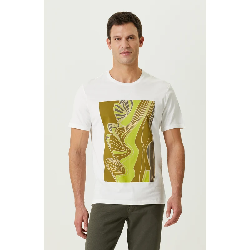 NetWork Beyaz Yeşil Desenli Kısa Kollu T-Shirt NetWork Beyaz Yeşil Desenli Kısa Kollu T-Shirt