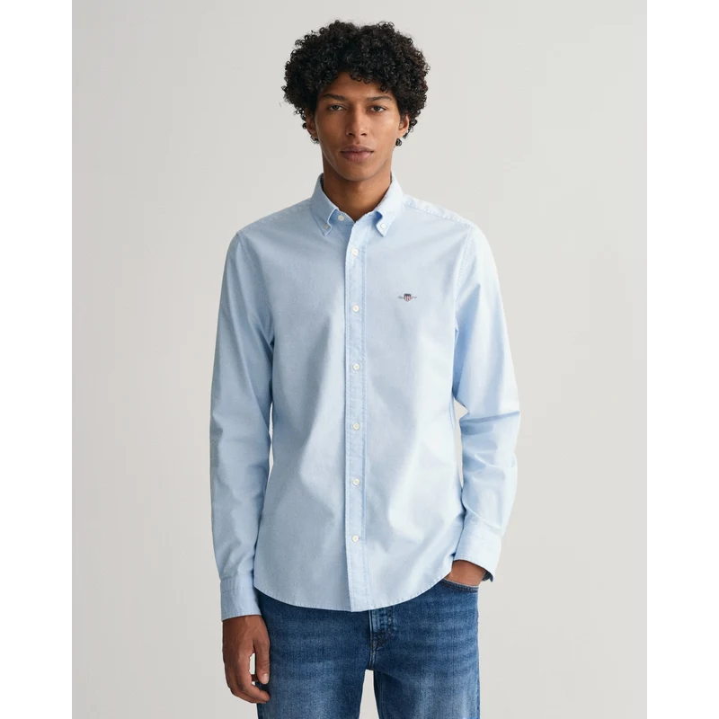 Gant Erkek Mavi Slim Fit Düğmeli Yaka Oxford Gömlek