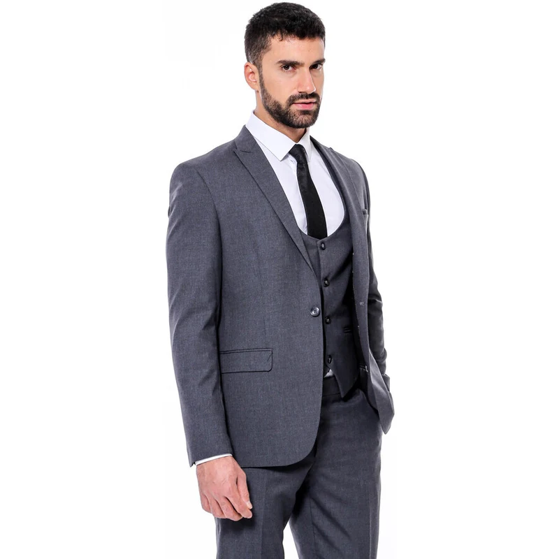 Wessi Plain Slim Fit Anthracite Men Suit