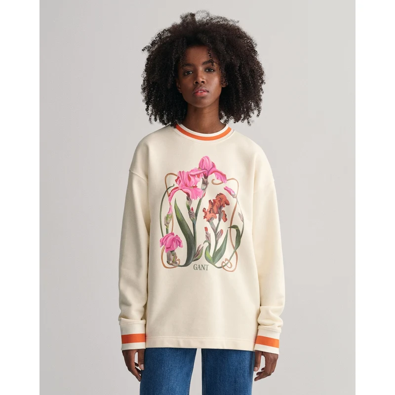 GANT Kadın Bej Relaxed Fit Bisiklet Yaka Baskılı Sweatshirt.166-4200669.130