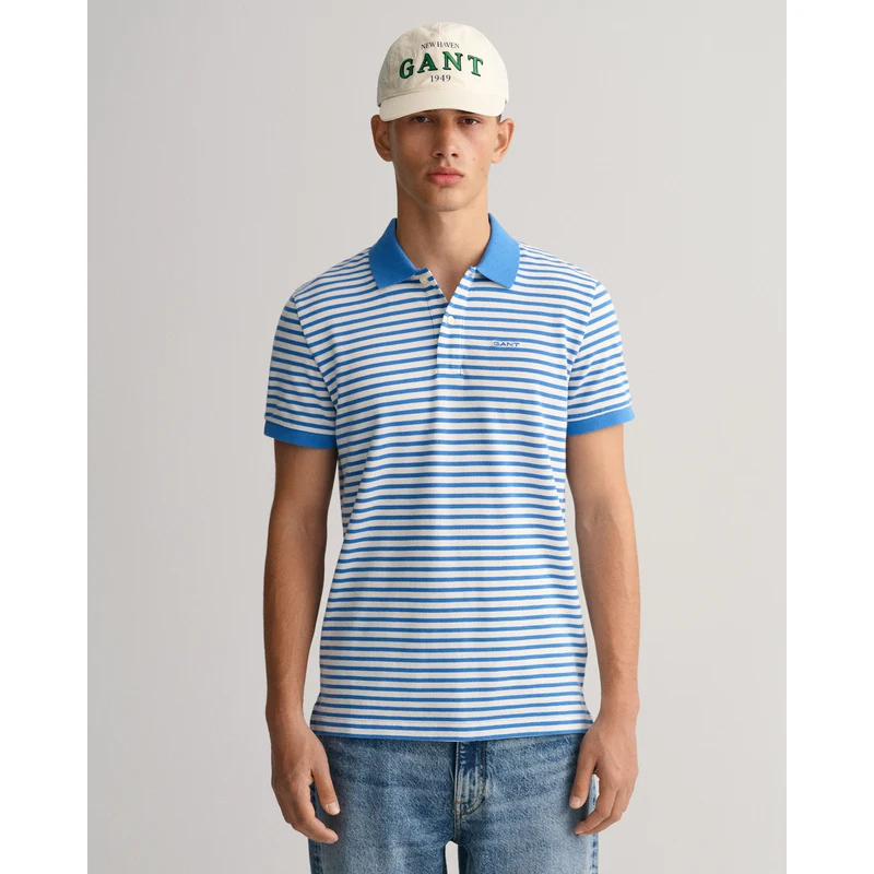 GANT Erkek Mavi Regular Fit Çizgili Polo GANT Erkek Mavi Regular Fit Çizgili Polo
