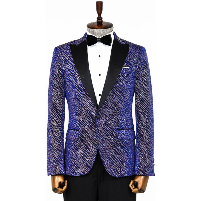Wessi Glitter Pattern Slim Fit Navy Blue Men Prom Blazer Wessi Glitter Pattern Slim Fit Navy Blue Men Prom Blazer