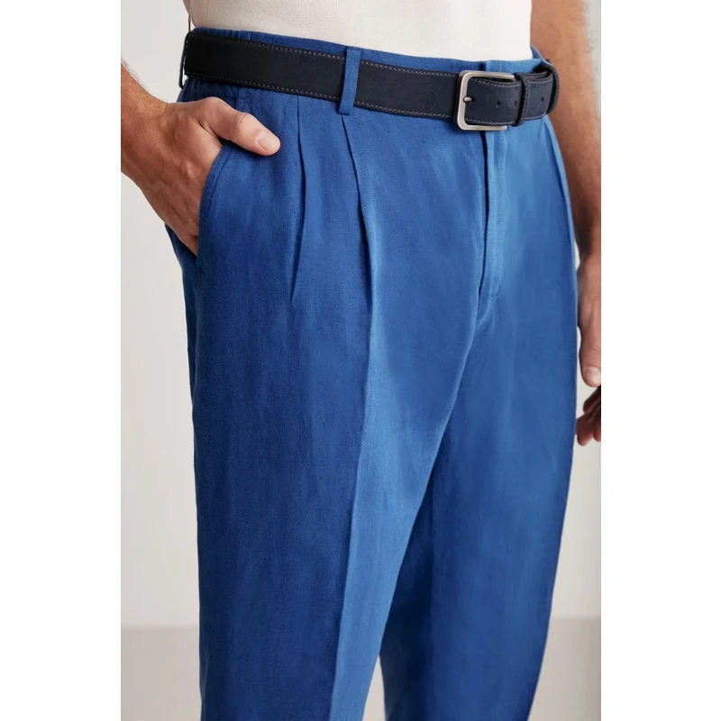 Hemington Saf Keten İndigo Pileli Pantolon GU7606