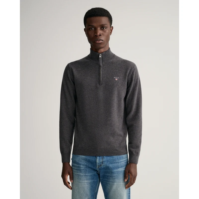 Gant Erkek Gri Regular Fit Yarım Fermuarlı Kazak