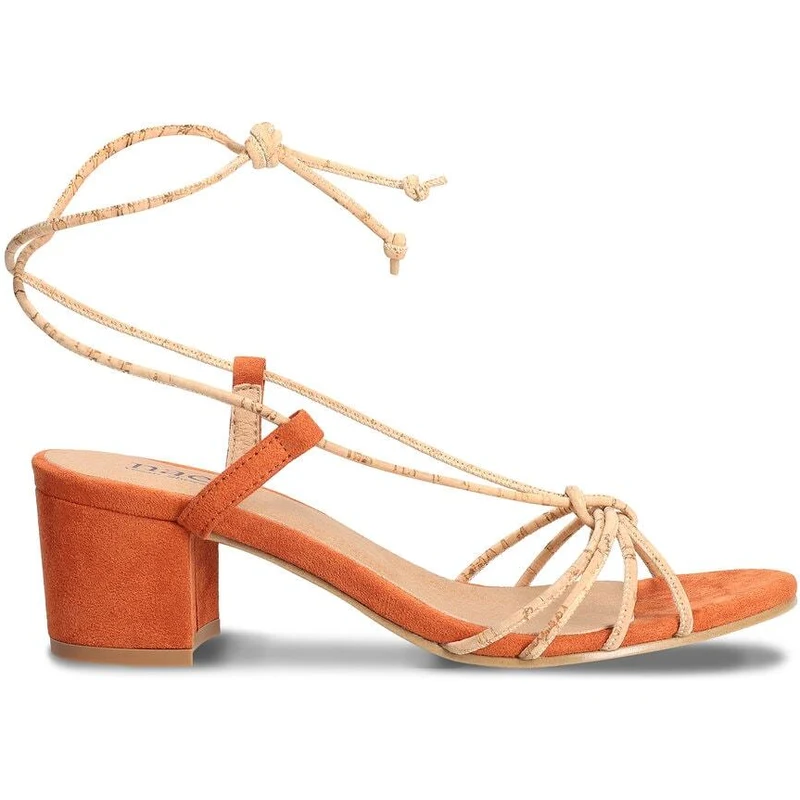 Nae Vegan Shoes Holly Orange Vegan Heeled Cross Sandals With Ankle Laces
