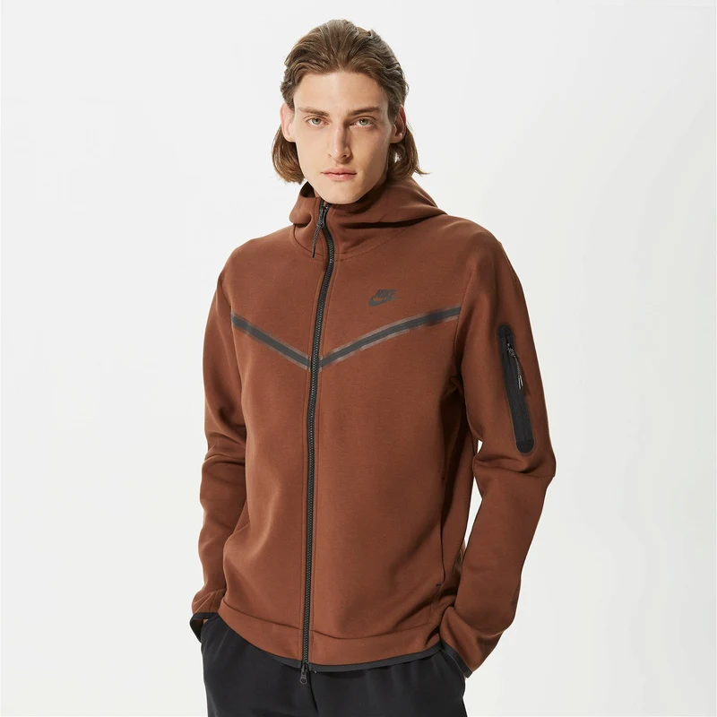 Nike Sportswear Tech Fleece Hoodie Full-Zip Wildrunner Erkek Kahverengi Sweatshirt