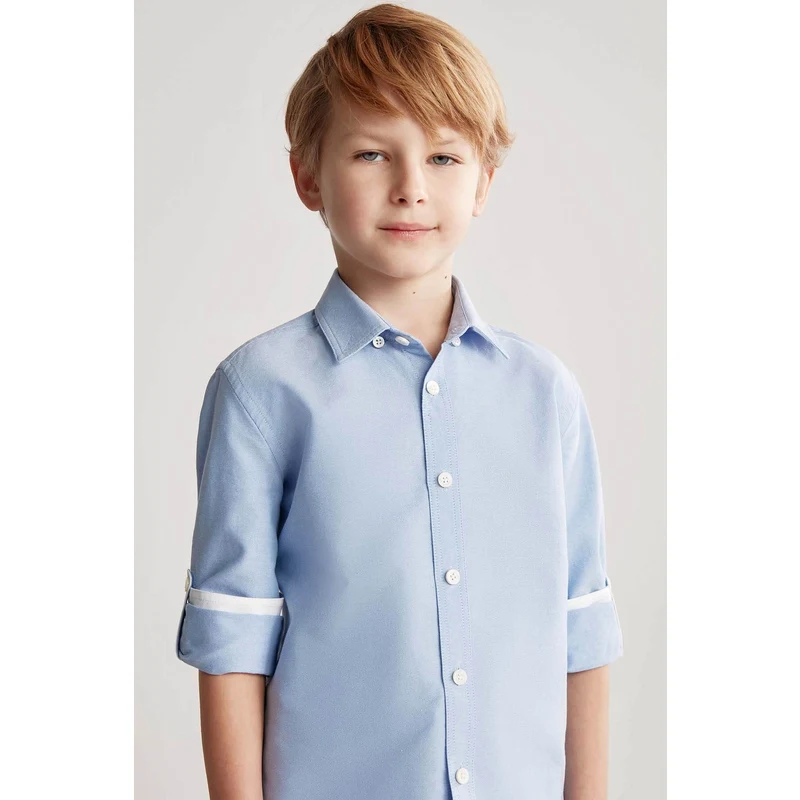 Hemington Düğmeli Yaka Saf Pamuk Açık Mavi Çocuk Gömlek