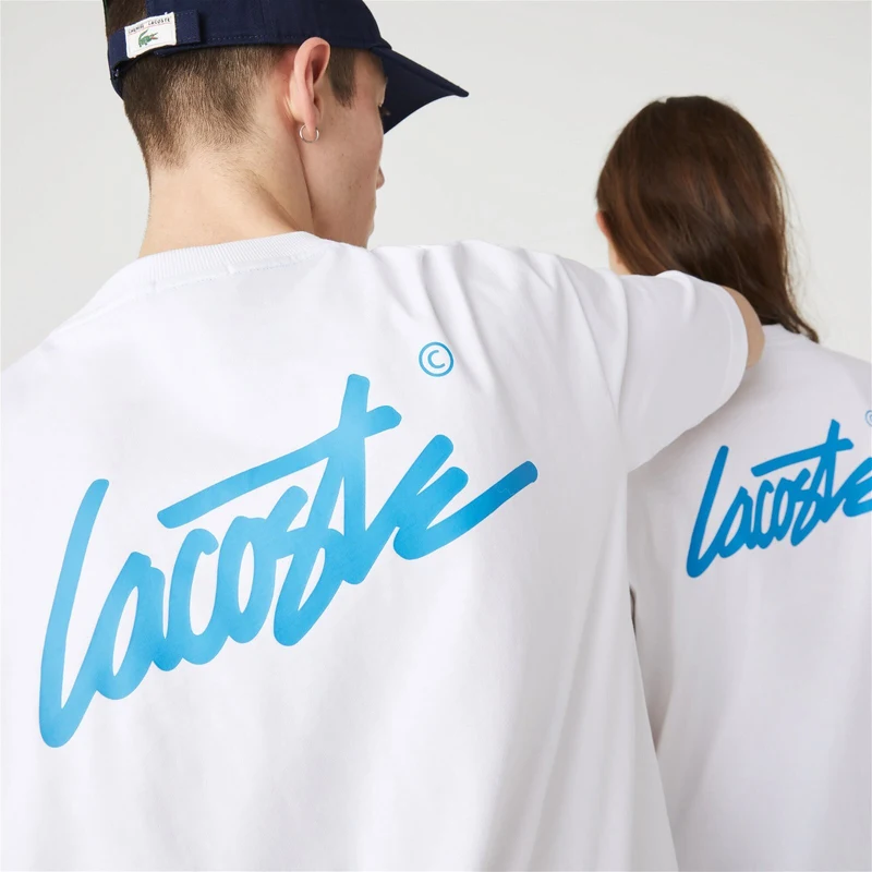 Lacoste L!VE Unisex Loose Fit Bisiklet Yaka Baskılı Beyaz T-Shirt.100-TH2748.3YD