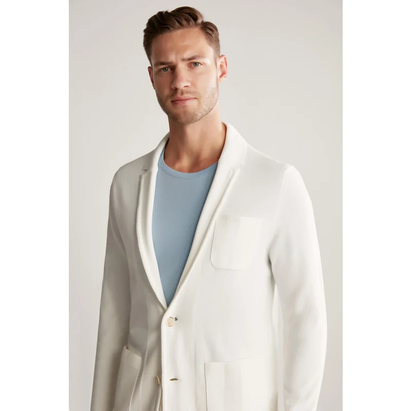Hemington Saf Pamuk Beyaz Triko Ceket